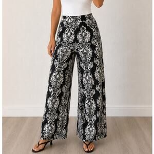 Chatoyant🌿Women Black White Damask Palazzo Pants Wide Leg Stretch Boho USA Med